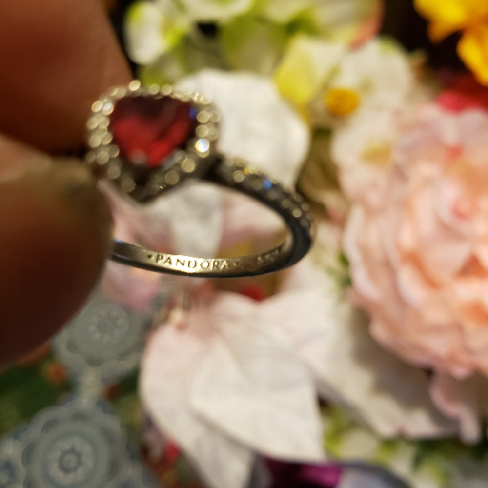 Pandora Silver Ring with Red Heart Stone